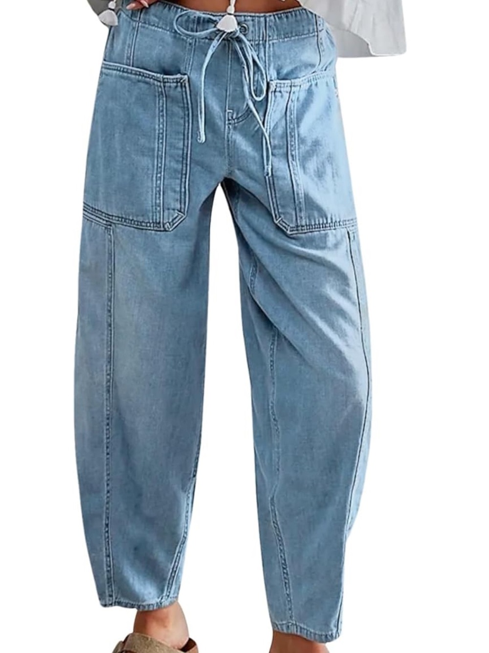Light Blue Relaxed Drawstring Denim Jeans- SMALL NEW WITH TAGS